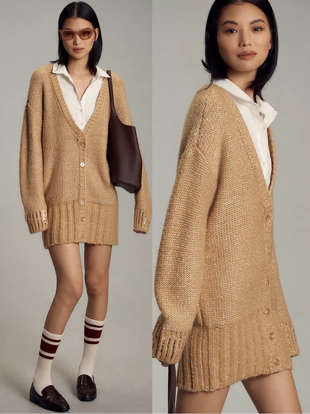NWT Anthropologie Maeve Layered Sequin Cardigan Sweater Mini Dress